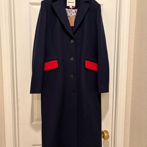 NWT Boden Women's Colorblock Midi Coat Coat, Navy/Multi, size 6